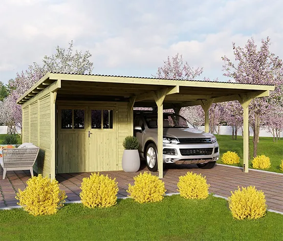Karibu Carport mit Abstellraum, Seiten und Rückwand, 19 mm, (Elco 2)