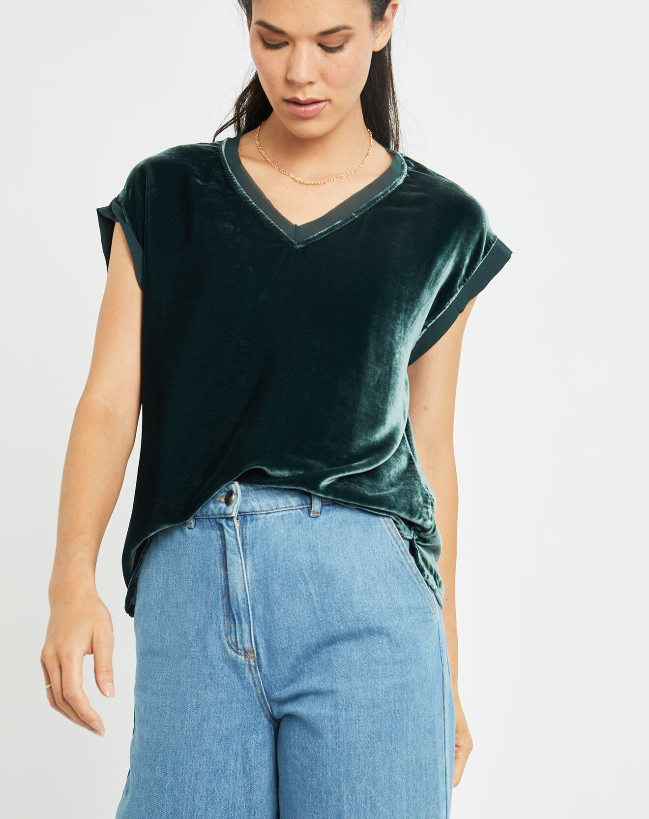 Lauren Vidal Top en Velours Basal sauge