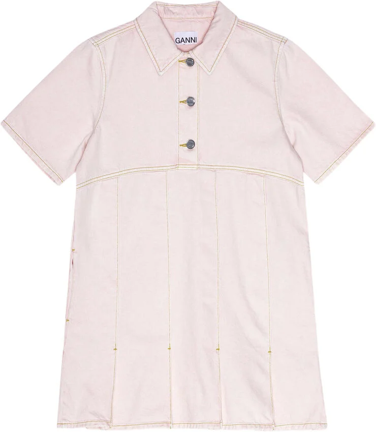 Ganni Overdyed Denim Mini Dress Chalk pink