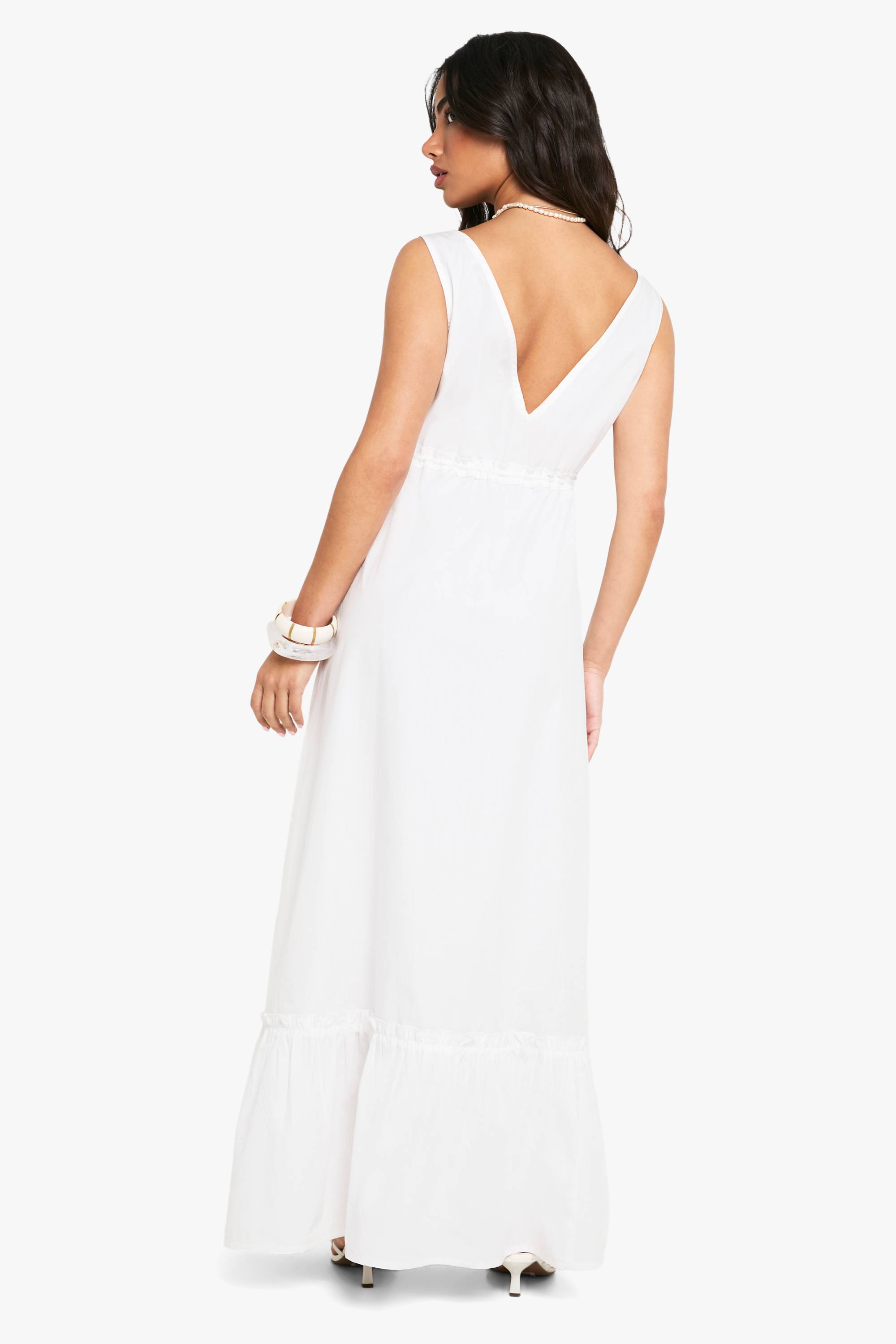 boohoo Robe Longue Étagée En Popeline De Coton Froncée Petite
