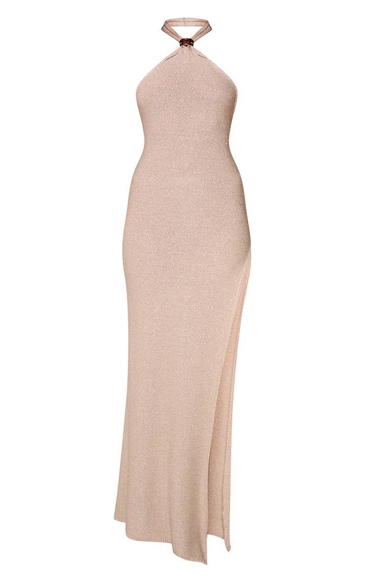 Doré Robe Maxi Dos Nu À Col Licou Avec Détails En Maille Lurex