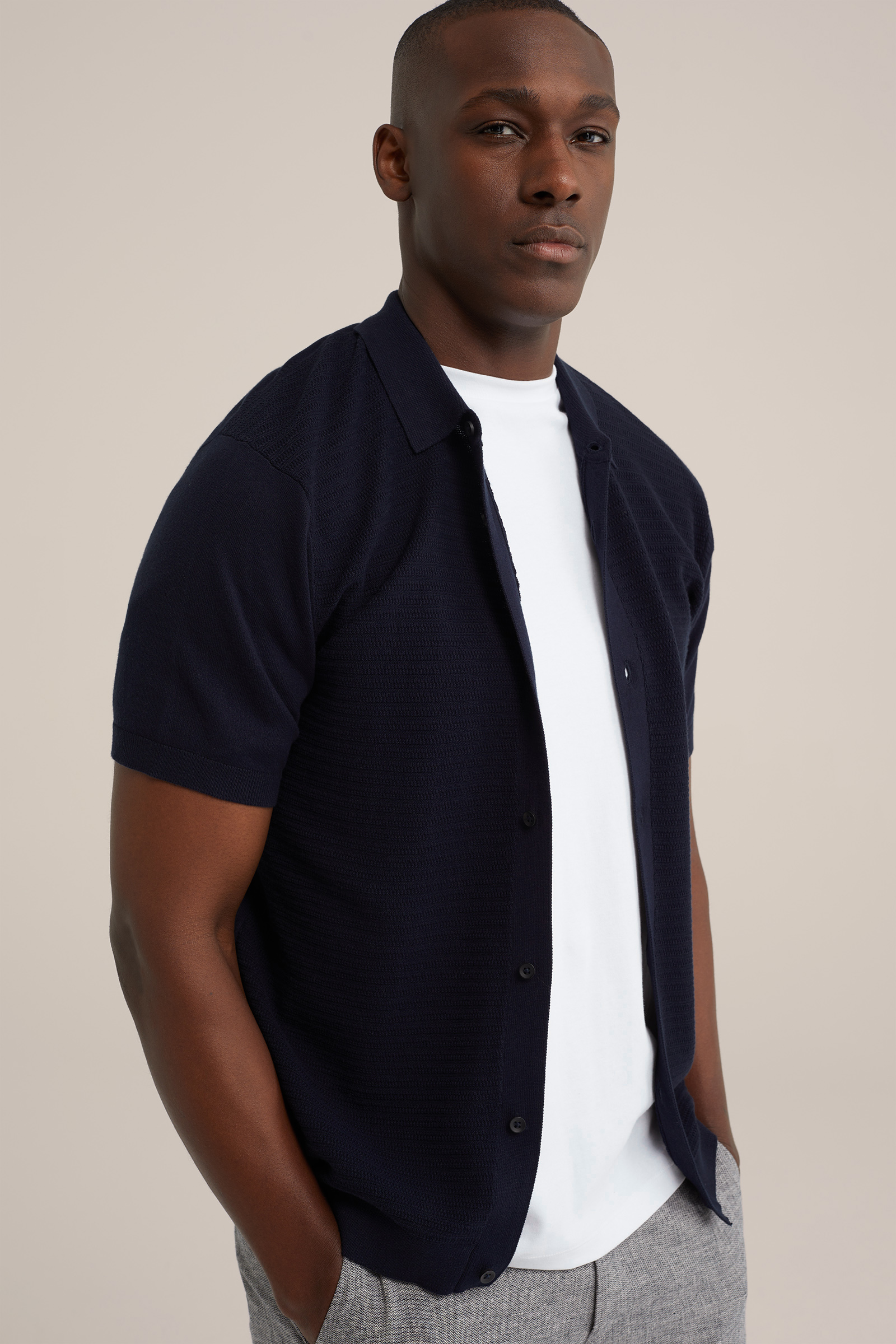 polo met structuur WE Fashion Donkerblauw