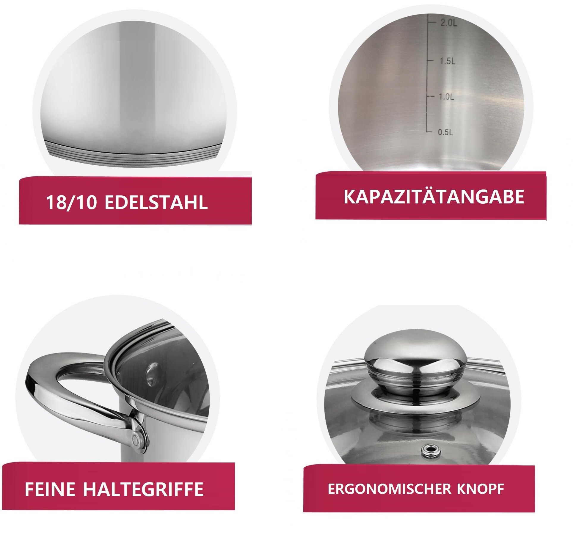 10-tlg Edelstahl Induktion Kochtopf Topf mit Deckel