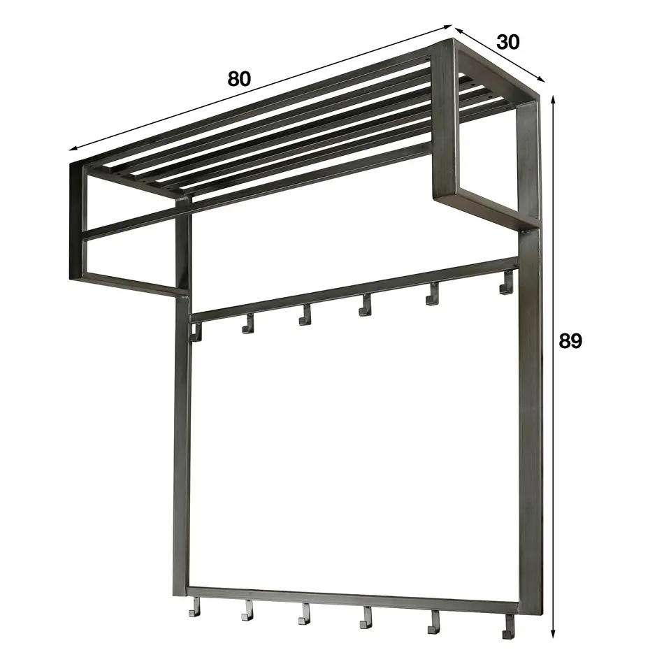Industriële kapstok Milano Metaal 2x6 haken 30x80x89 cm Zilver