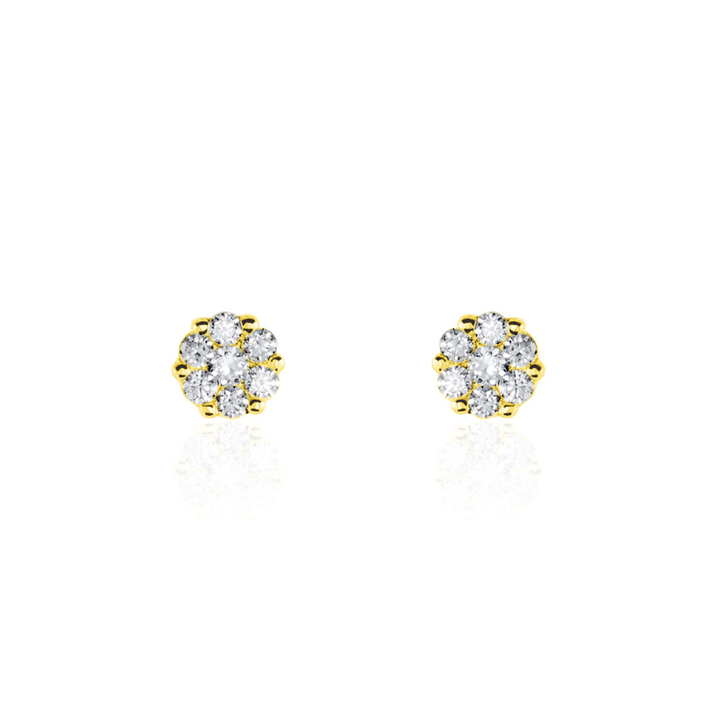 Boucles D'oreilles Puces Eleanor Fleur Or Jaune Oxyde De Zirconium