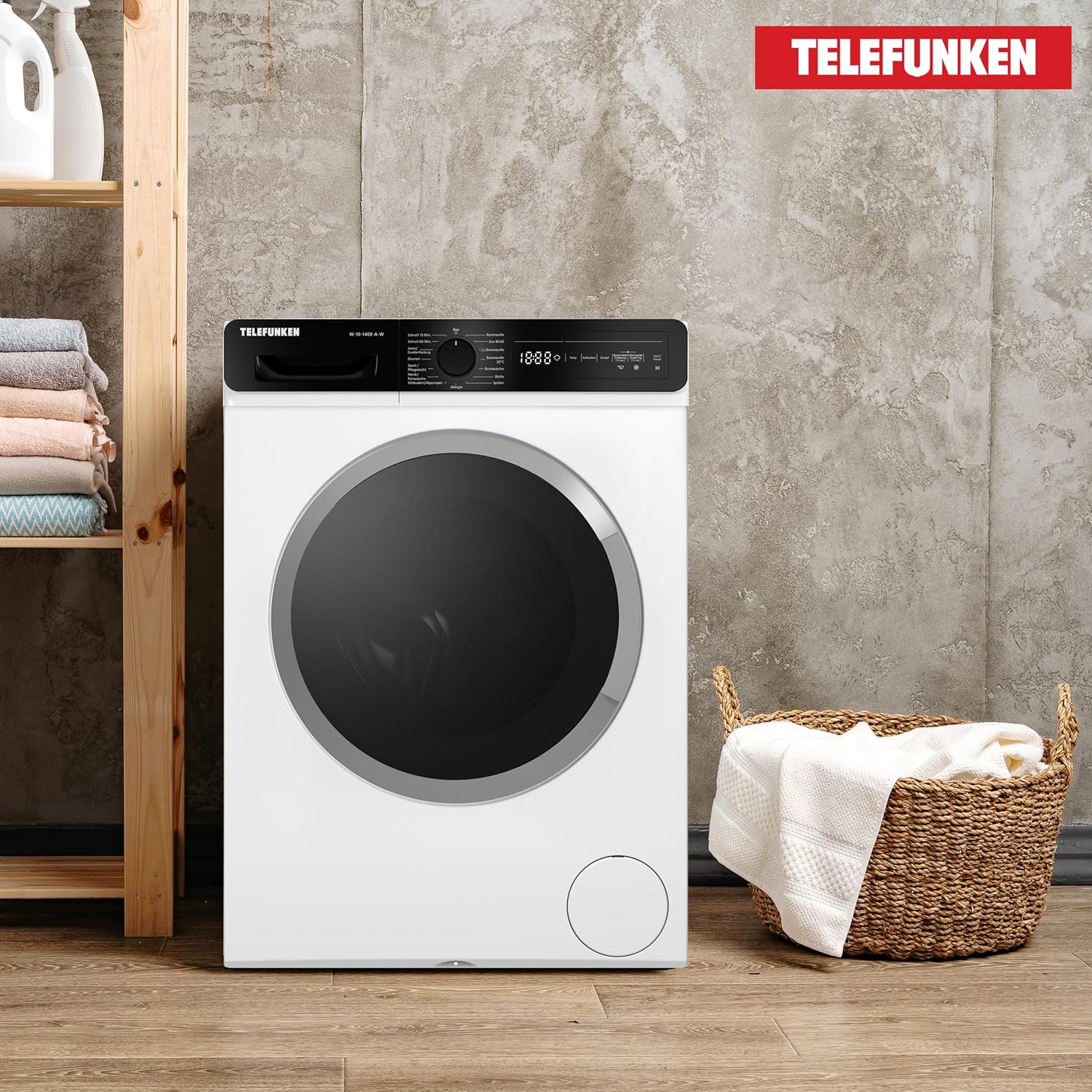 Telefunken Waschmaschine 10kg mit Dampffunktion | 1400 U/Min. | Automatische Waschmitteldosierung | Inverter Motor | AquaStop | Schontrommel | Washing Machine mit 15 Programmen | W-10-1400-A-W weiß