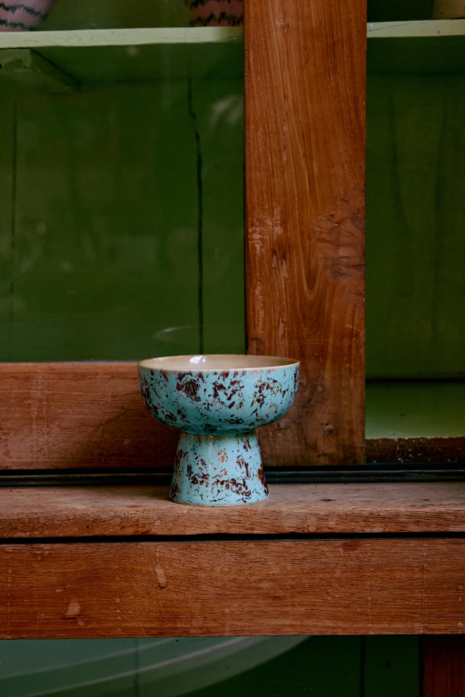 HKliving 70's Ceramic tapas schaal op voet S patina