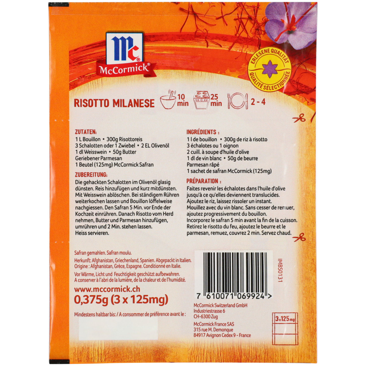 McCormick Safran gemahlen 3 Beutel