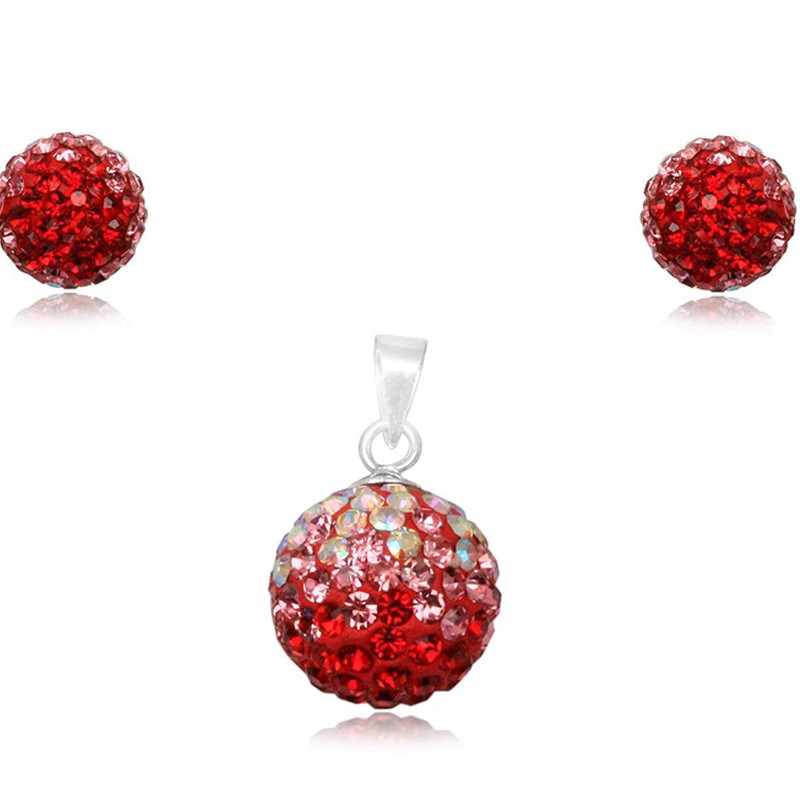 Parure Pendentif et Boucles d'Oreilles en Cristal Rouge et Argent 925