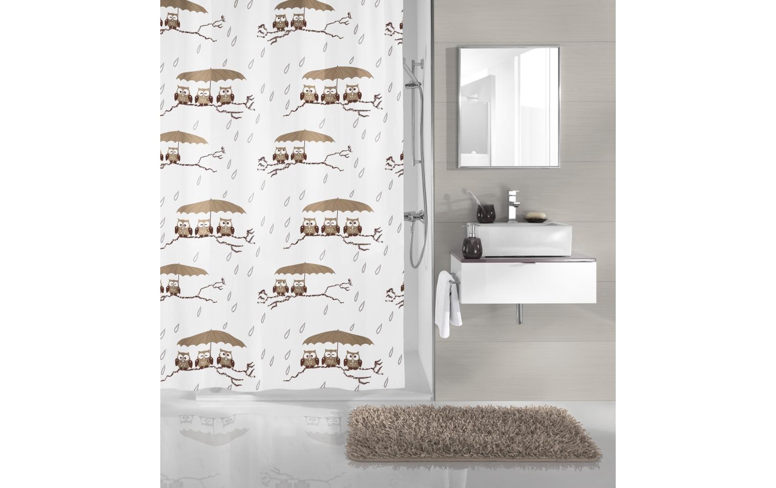 Duschvorhang Eulen 180 x 180 cm , Braun/WeissDuschvorhang aus Polyester