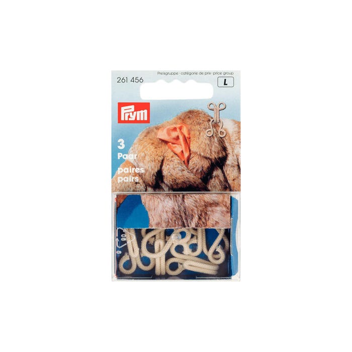 Prym-3 haken en ogen voor pels, beige