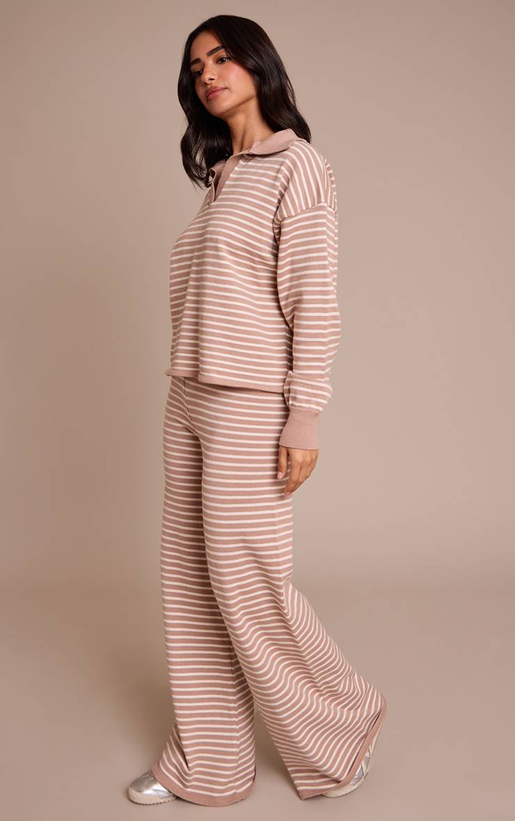Beige Pantalon Tricoté À Rayures Petite