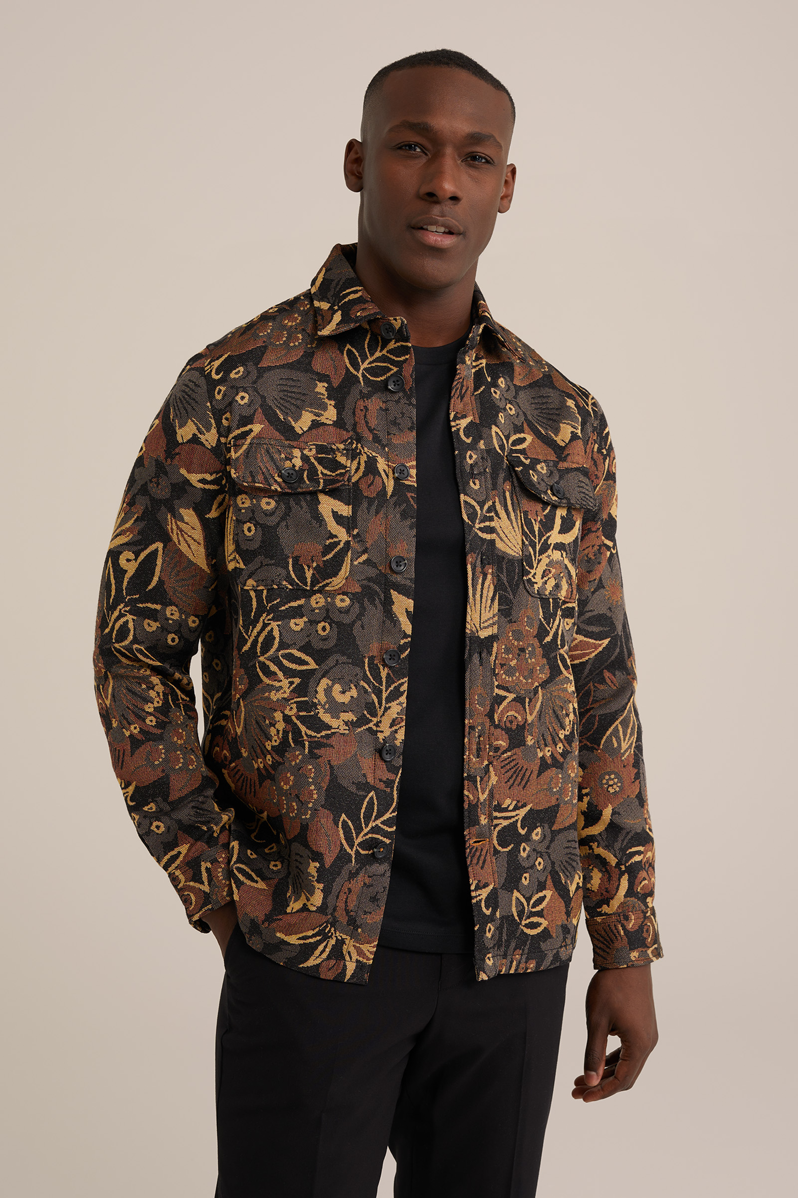 jacquard overshirt met dessin WE Fashion Zwart