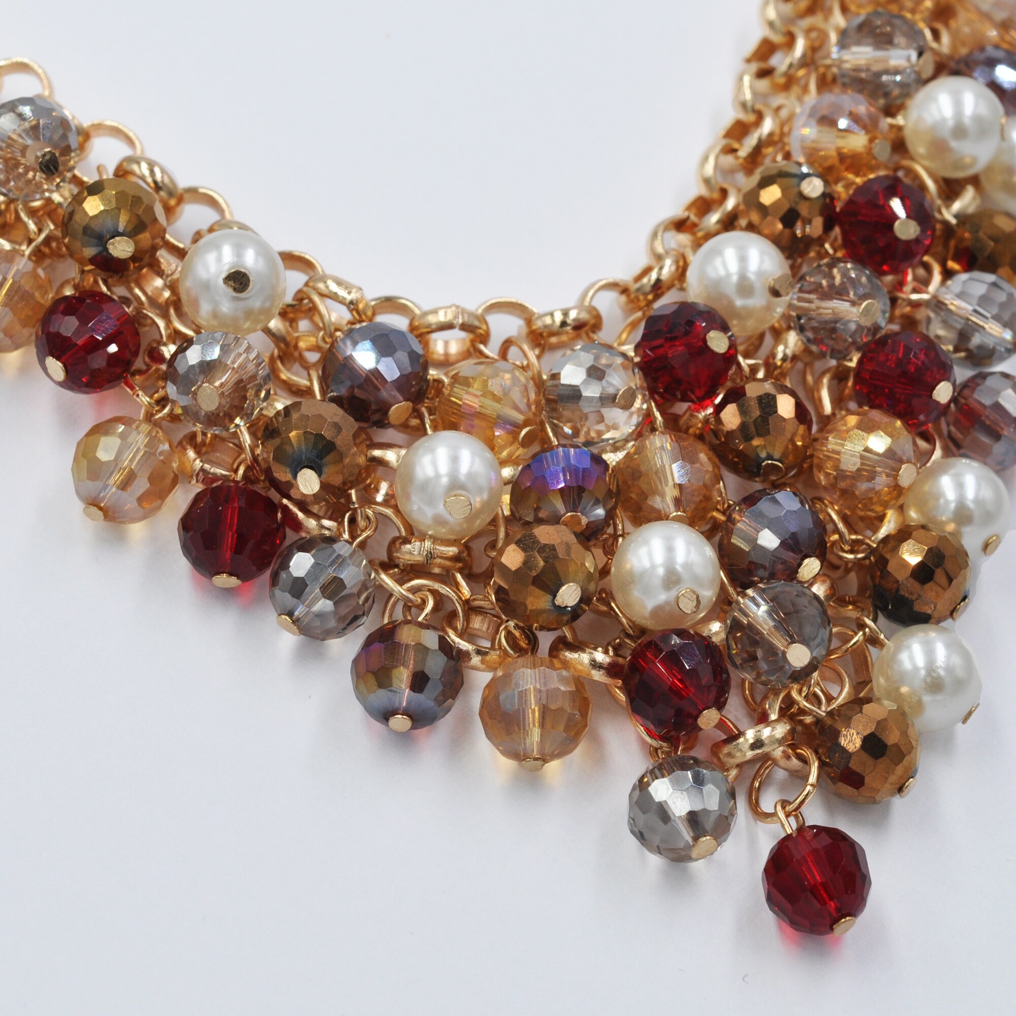 Steuer Modeschmuck Collierkette Metall gold farben Perlen Zierde topaz/rot/weiß/braun