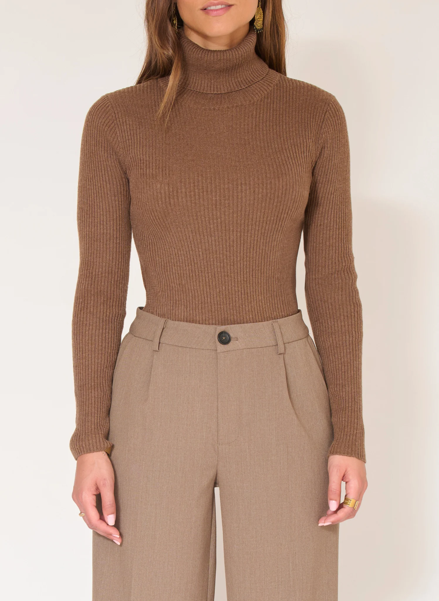 KLARK - Pull col roulé côtelé| Marron
