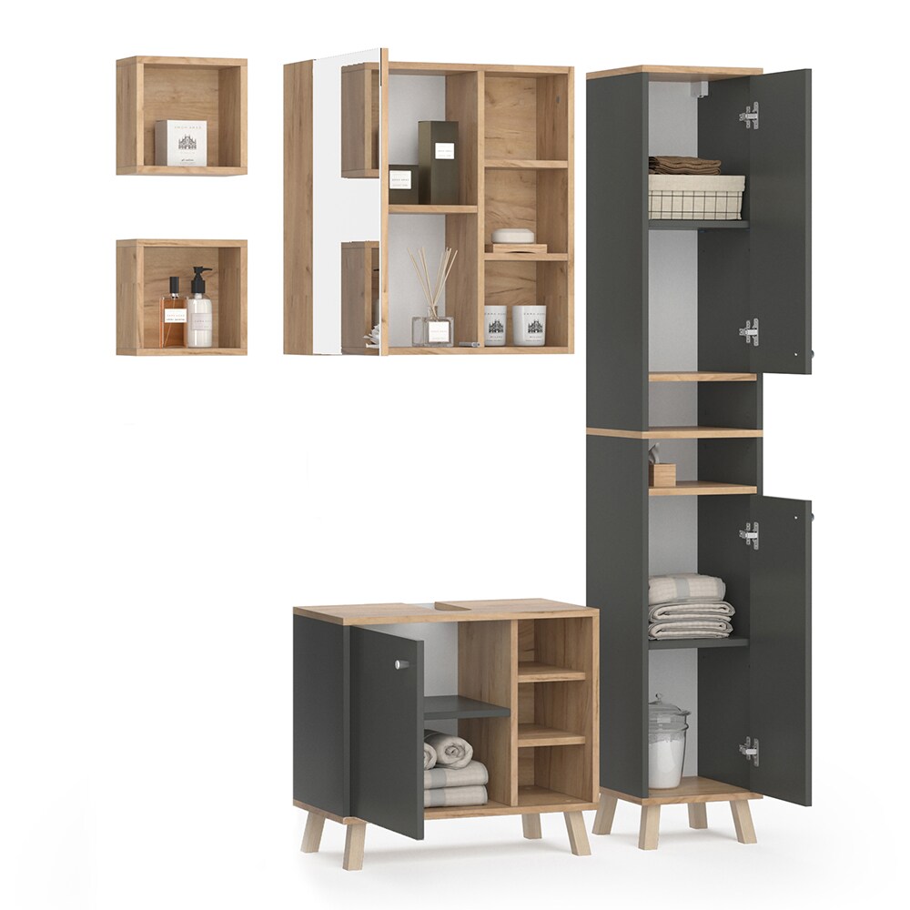 Vicco Badmöbelset Hochschrank Waschtischunterschrank Spiegelschrank Senyo GK/ANT