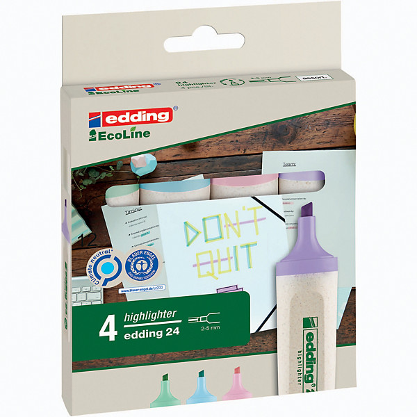 Surligneurs rechargeables Edding 24 Ecoline pastel, assortiment de 4