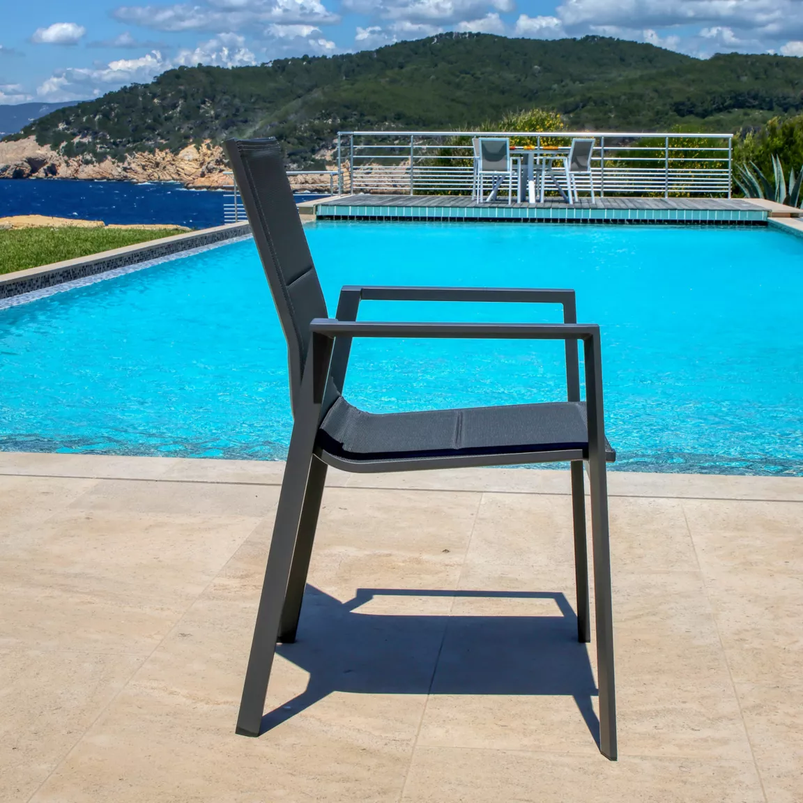 Fauteuil de jardin empilable aluminium Portofino Gris anthracite