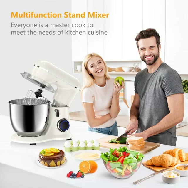 Batedeira de pedestal Samsaimo, 6,5 QT, 660 W, 10 velocidades, cabeça inclinável, batedeira elétrica de cozinha com tigela, gancho para massa, batedor e fouet para a maioria dos cozinheiros domésticos.