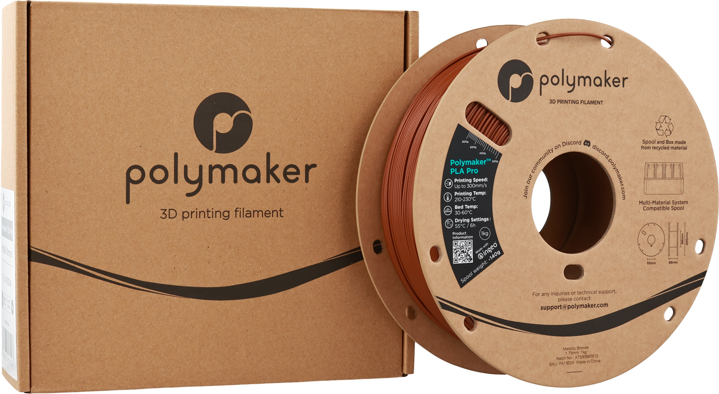 Polymaker  PLA Pro Metallic Bronze, 1,75 mm / 1000 g    Neue, verbesserte Formulierung: Hochleistungs-High Speed-PLA in Metallic Bronze