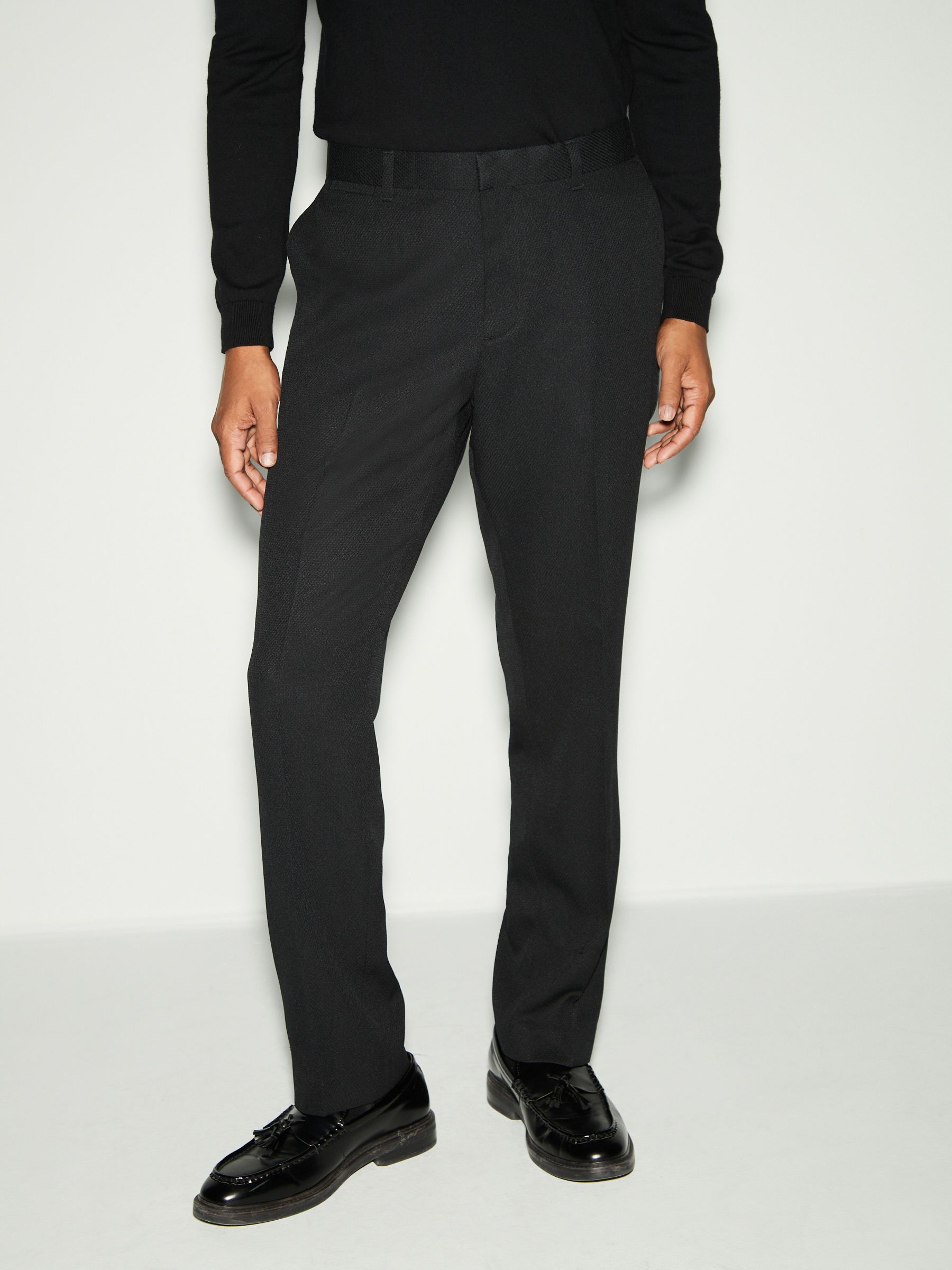 Zwart - Slim Fit - Smokingpantalon met biesdetail en textuur