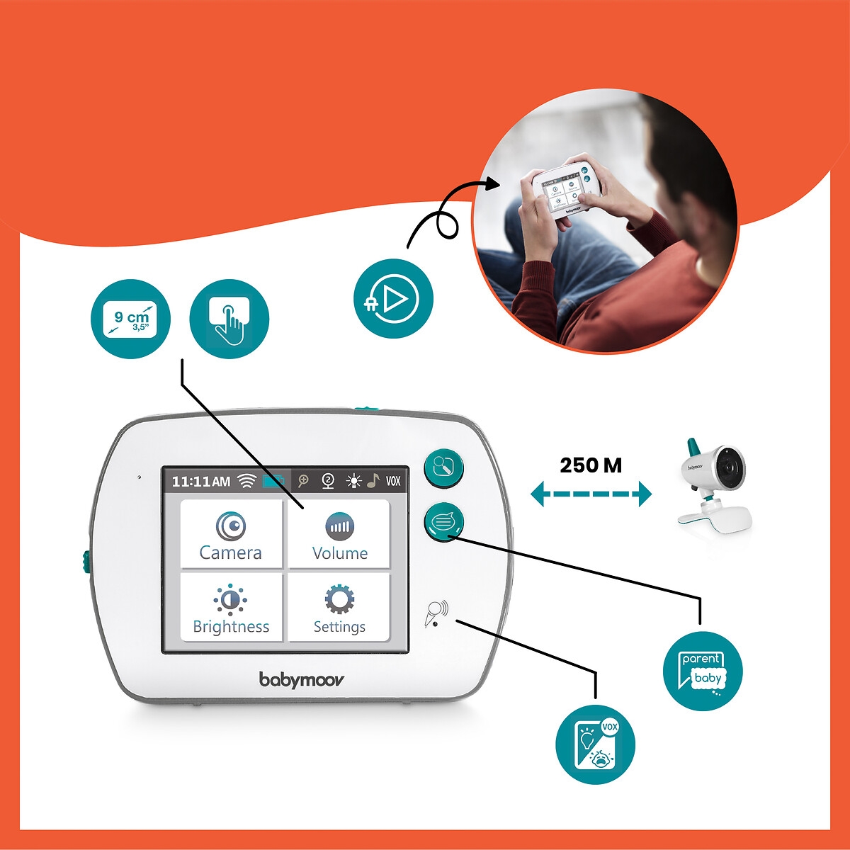BABYMOOV<br>Vídeo de monitoramento de bebê que você sente