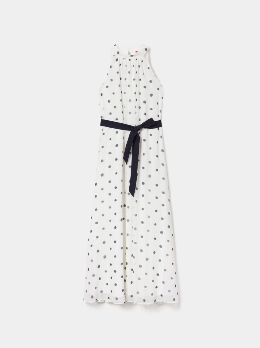 Vestido midi polka dots de manga cava