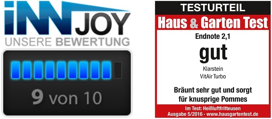 Klarstein VitAir Turbo Heißluftfritteuse - 1400 Watt Heissluftfriteuse, Airfryer mit 9 Liter Garraum, 50 bis 230°C, Timer, Halogen-Infrarot-Heizelement, Kuppel-Design, schwarz-grau