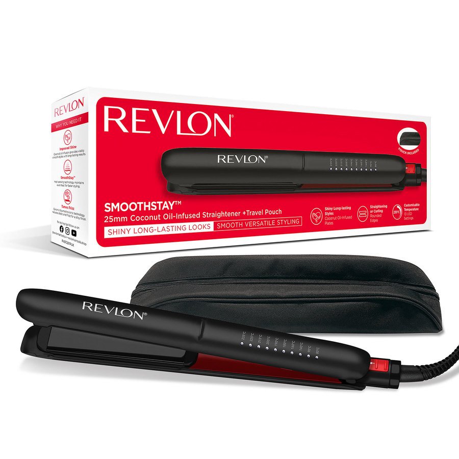 Revlon Tools Smoothstay™ 25mm Coconut-Oil Infused Straightener + Travel Pouch