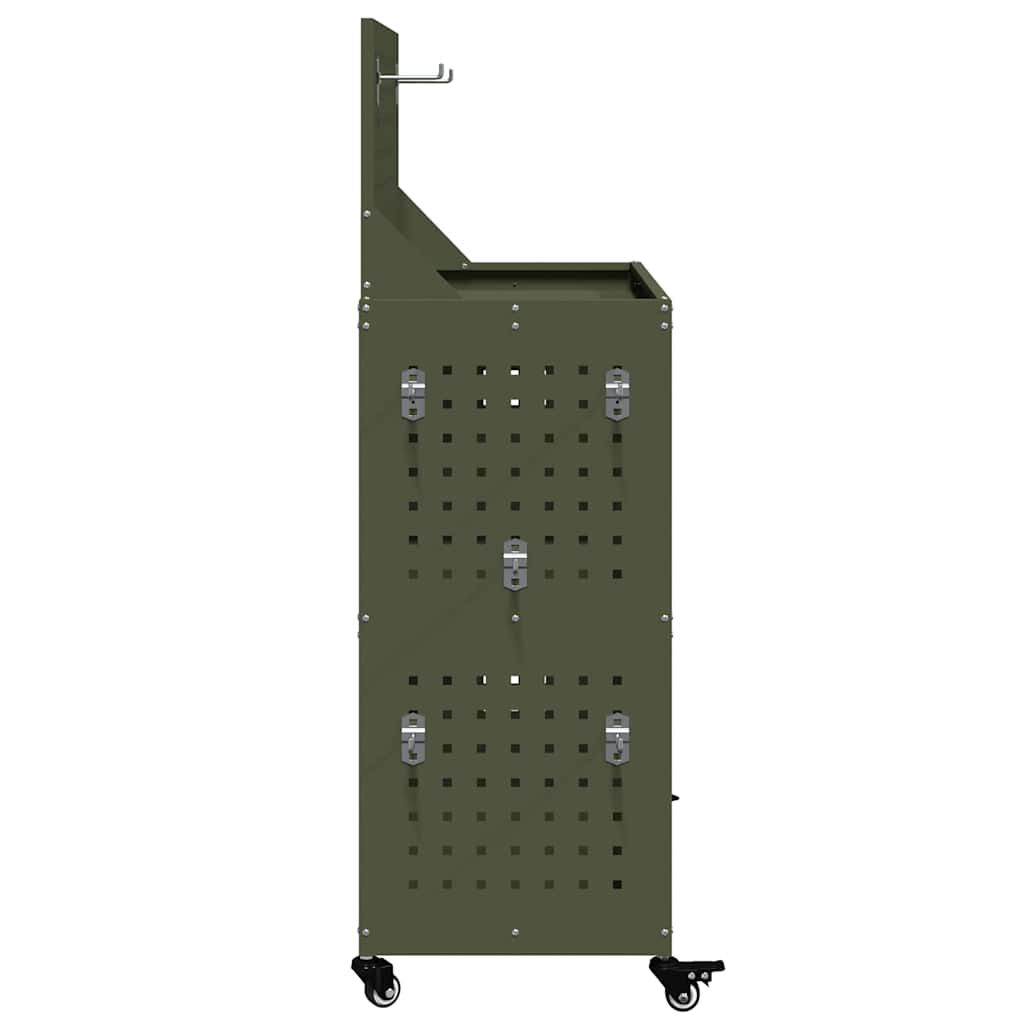vidaXL Gereedschapswagen met plank en wiel olijfgroen 65 x 35 x 111 cm