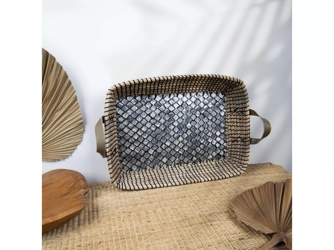 Now's Home - Plateau Rectangle En Jonc De Mer Et En Nacre 50x35 Hauteur 9cm Kos