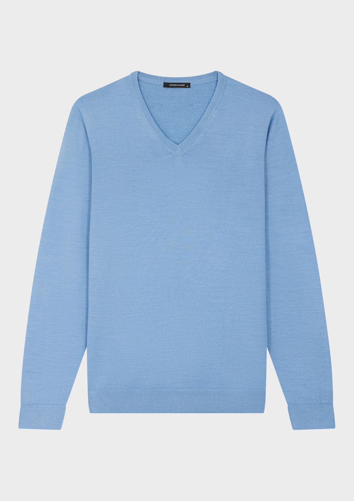 Pull col V en laine Mérinos mélangée unie bleu azur