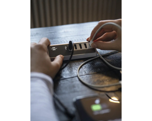 Brennenstuhl estilo multi-poort USB-lader, USB-laadstation, 4x USB-A, 1x USB-C, roestvrijstalen oppervlak, 1,5 m textielkabel