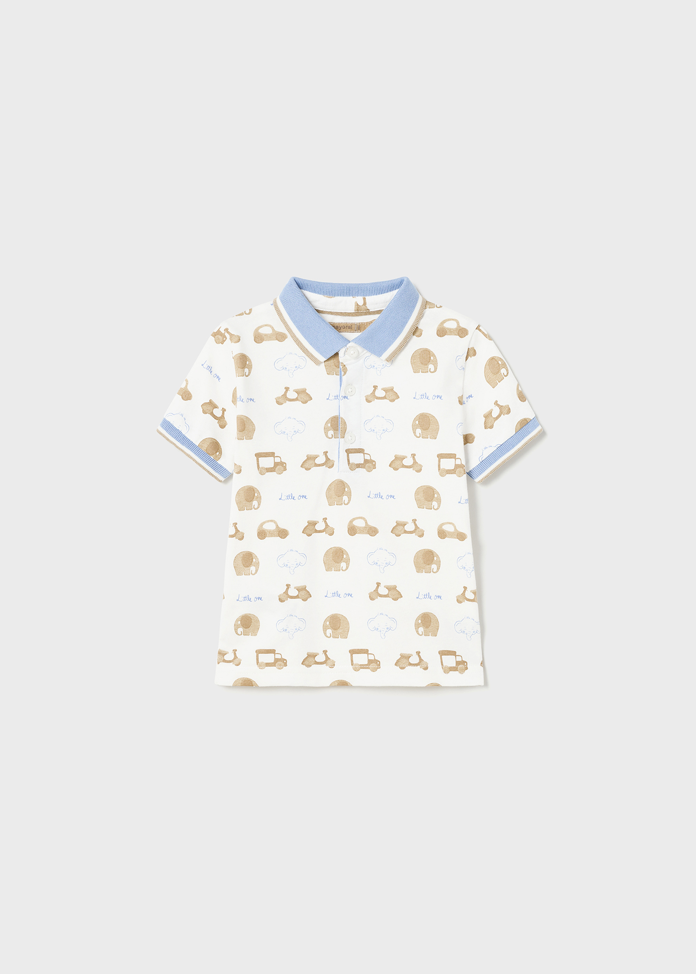 Camisa polo infantil de algodão sustentável com mini estampa.