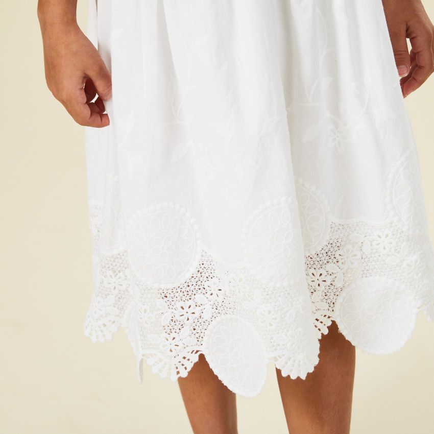 Robe de cérémonie avec broderie anglaise pour fille - Ecru