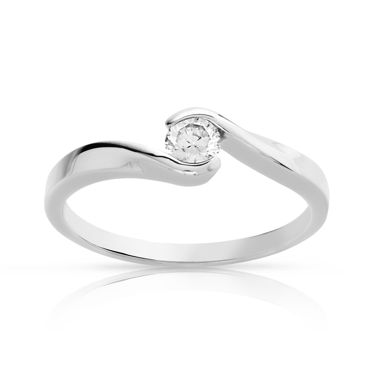 Bague solitaire or 750 blanc diamant synthétique 0.30 carat
