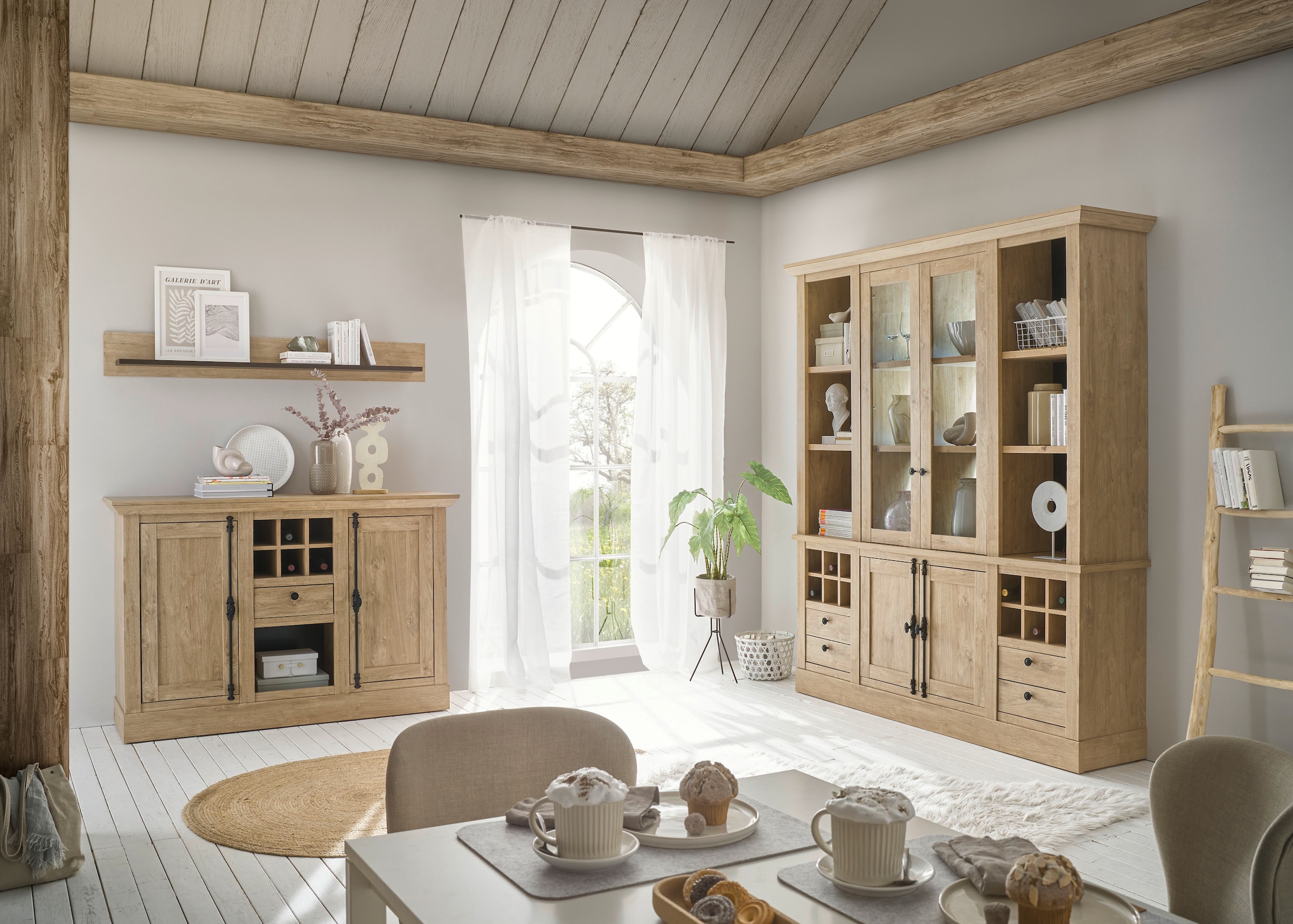 Home affaire Buffet »Cornwall, Küchenschrank im Landhausstil, Anrichte, Eiche Dekor« 1 Stk. tlg. Metallgriffe, 193 cm breit, viel Stauraum, inkl. Flascheneinteilung