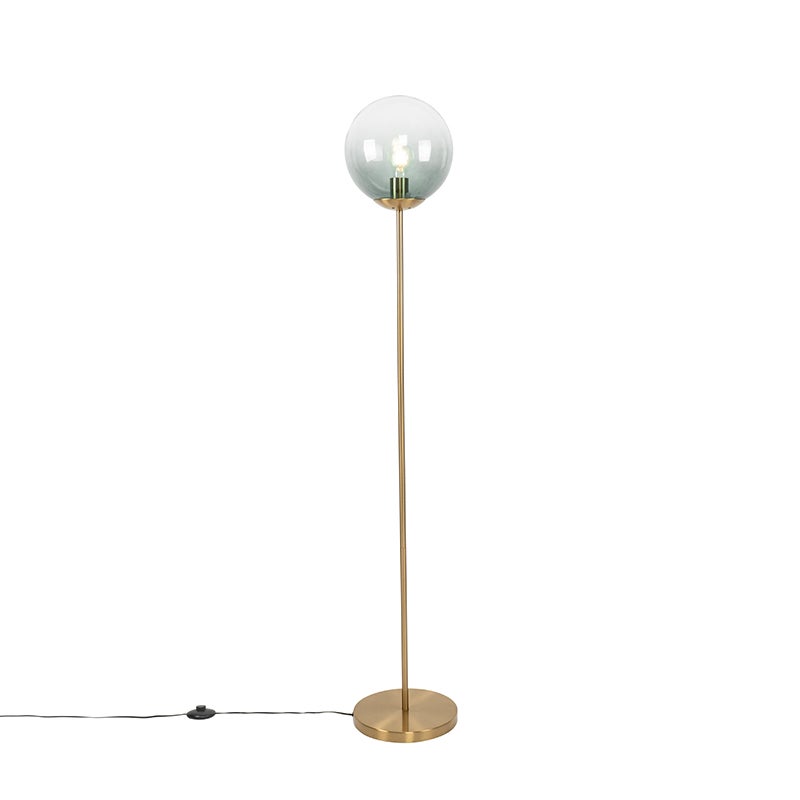 QAZQA - Art Deco vloerlamp | Staande lamp | Vloerlamp | Lamp | Verlichting | Messing met groen glas - Pallon Mezzi | Woonkamer | Slaapkamer - Langwerpig - LED-compatibel E27