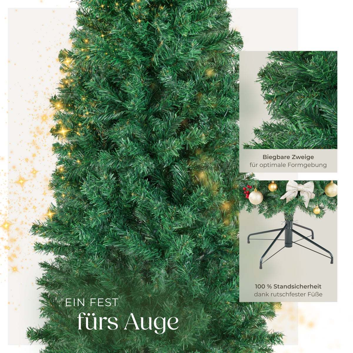 Kerstboom tectake Comet, diverse maten, kunstmatig in groen, met dichte naalden, gepoedercoate metalen standaard met kunststof doppen