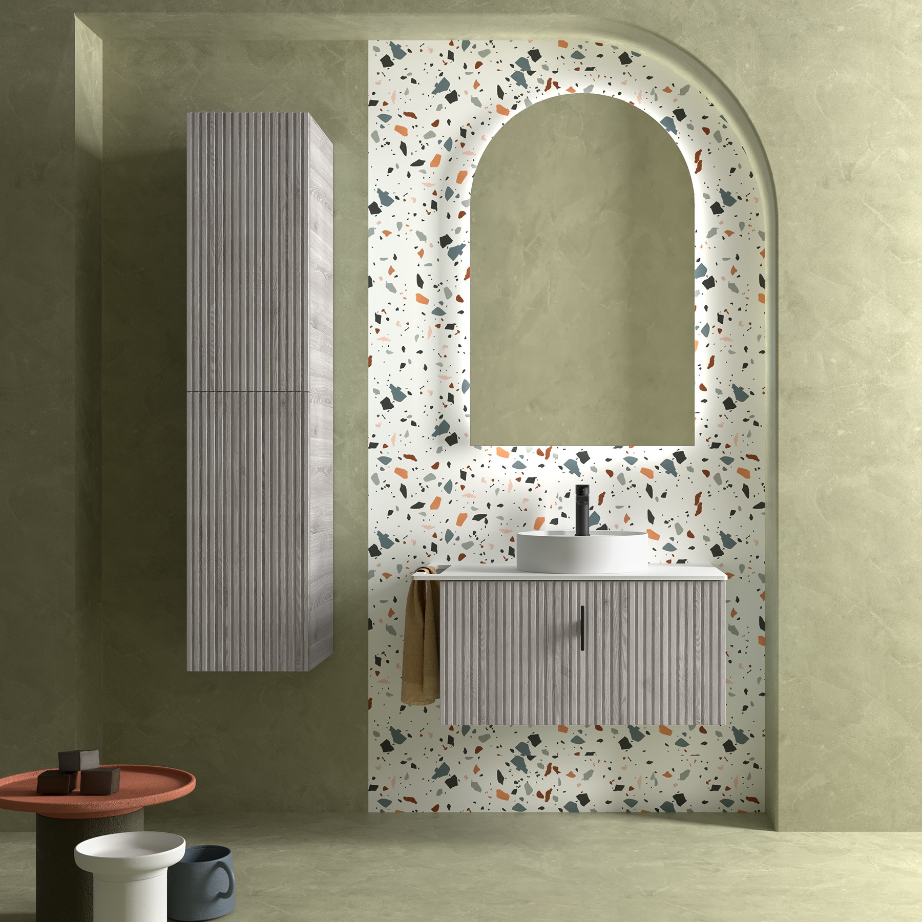 Muebles Raya onderkast ribbelfront 80cm met 1 softclose lade eiken grijs