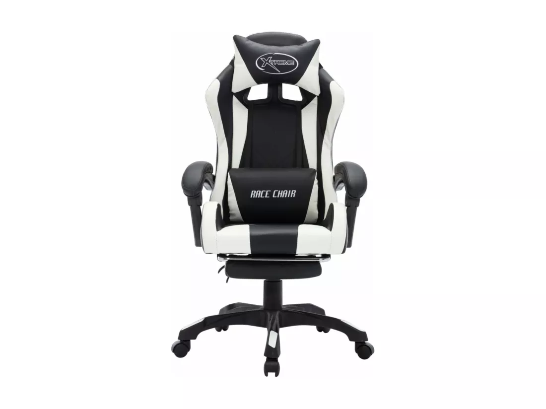 Fauteuil de jeux vidéo avec LED RVB Blanc et noir Similicuir