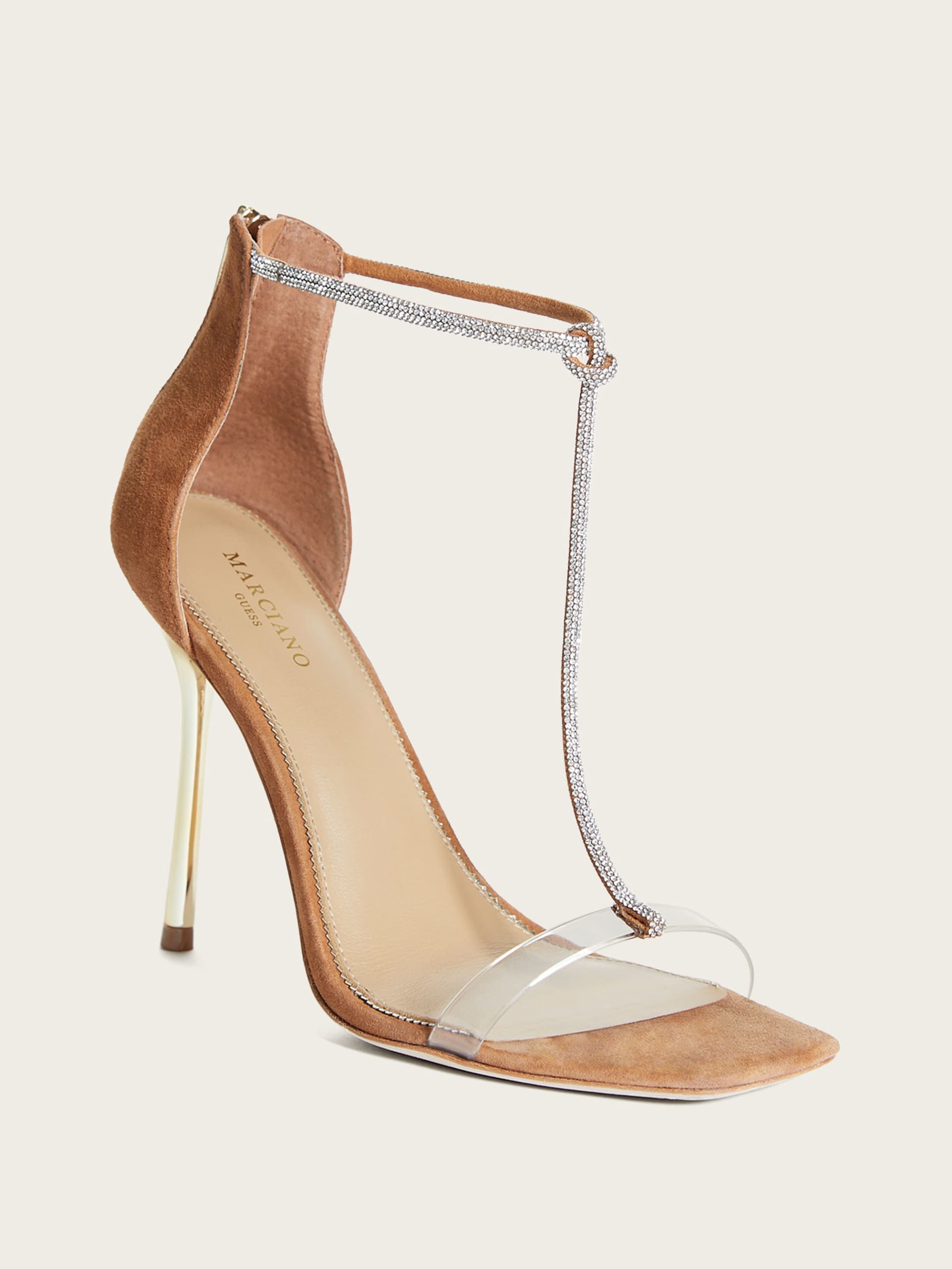 Sapato de salto agulha Olivia com tira em T e strass