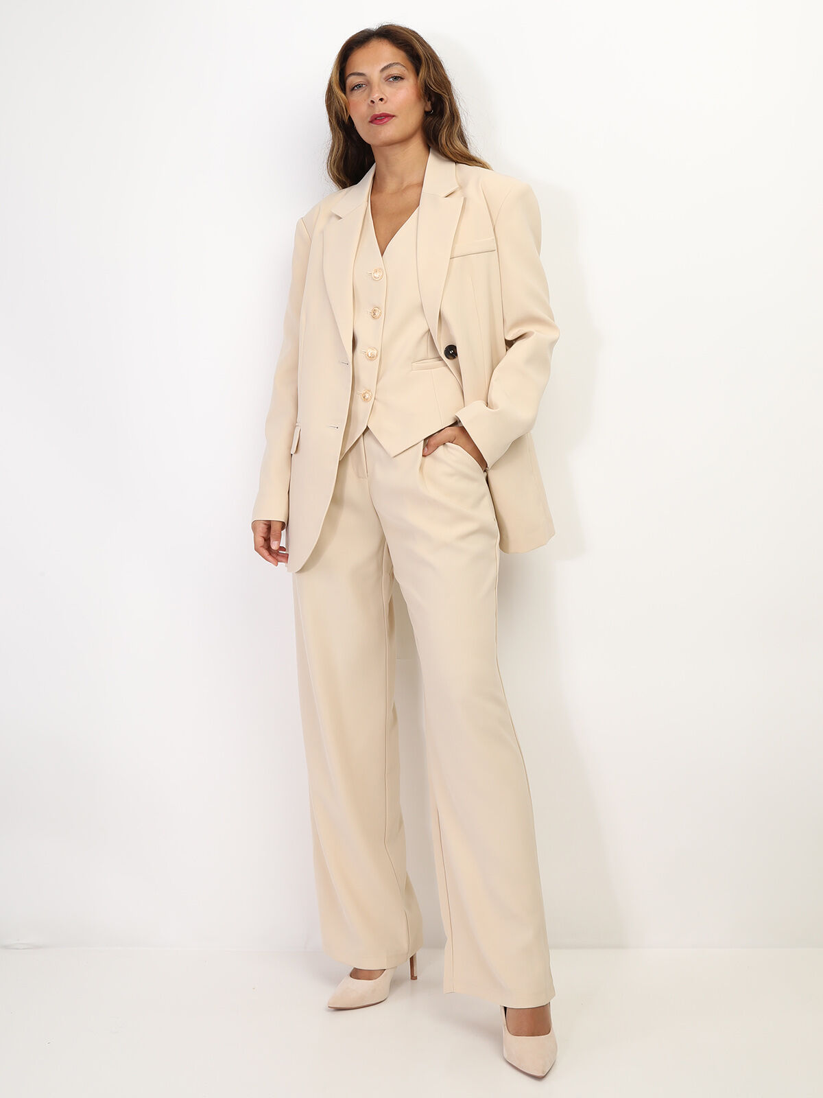 Gilet de costume à boutons officier- Beige