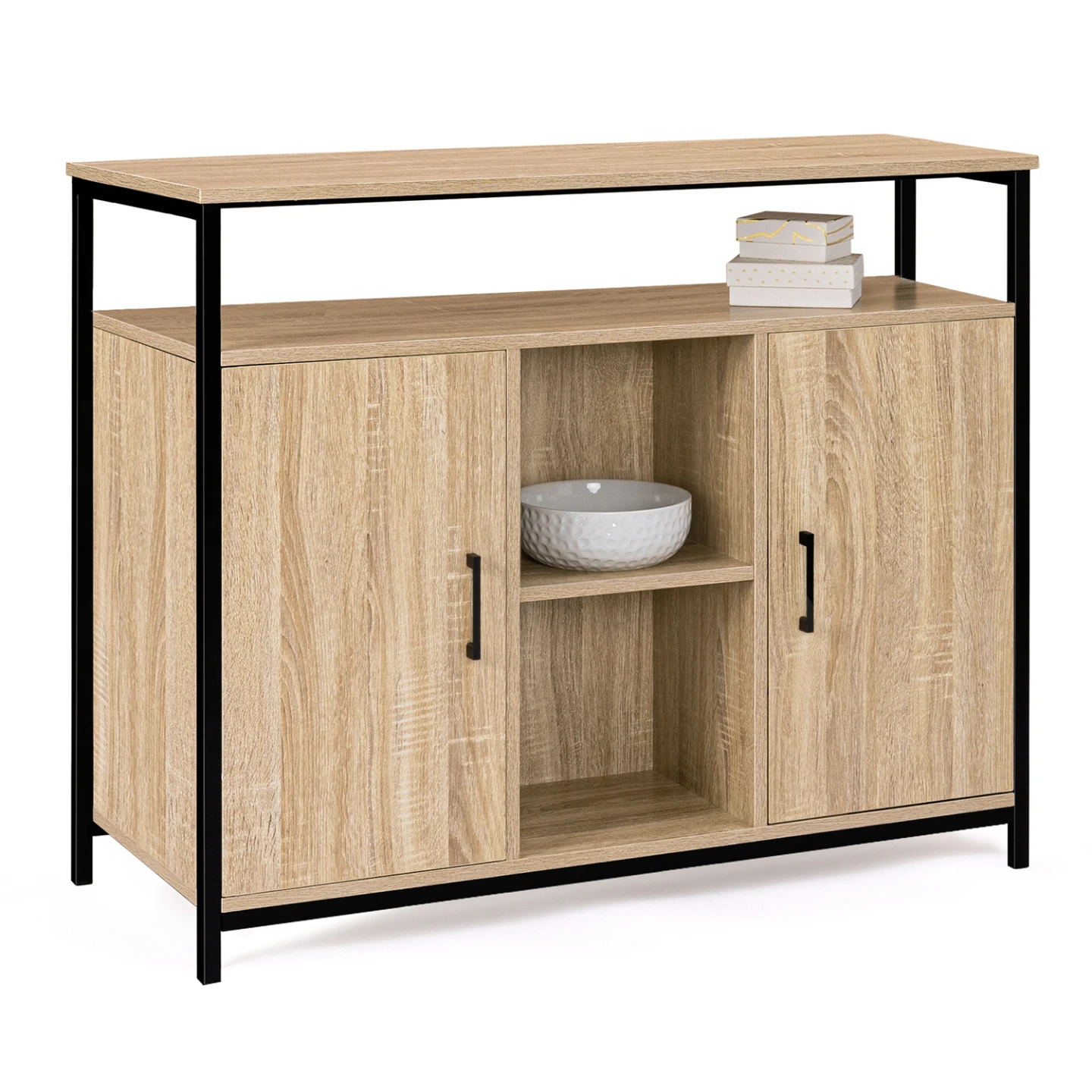 Buffet 2 portes 100 cm DETROIT avec étagères design industriel