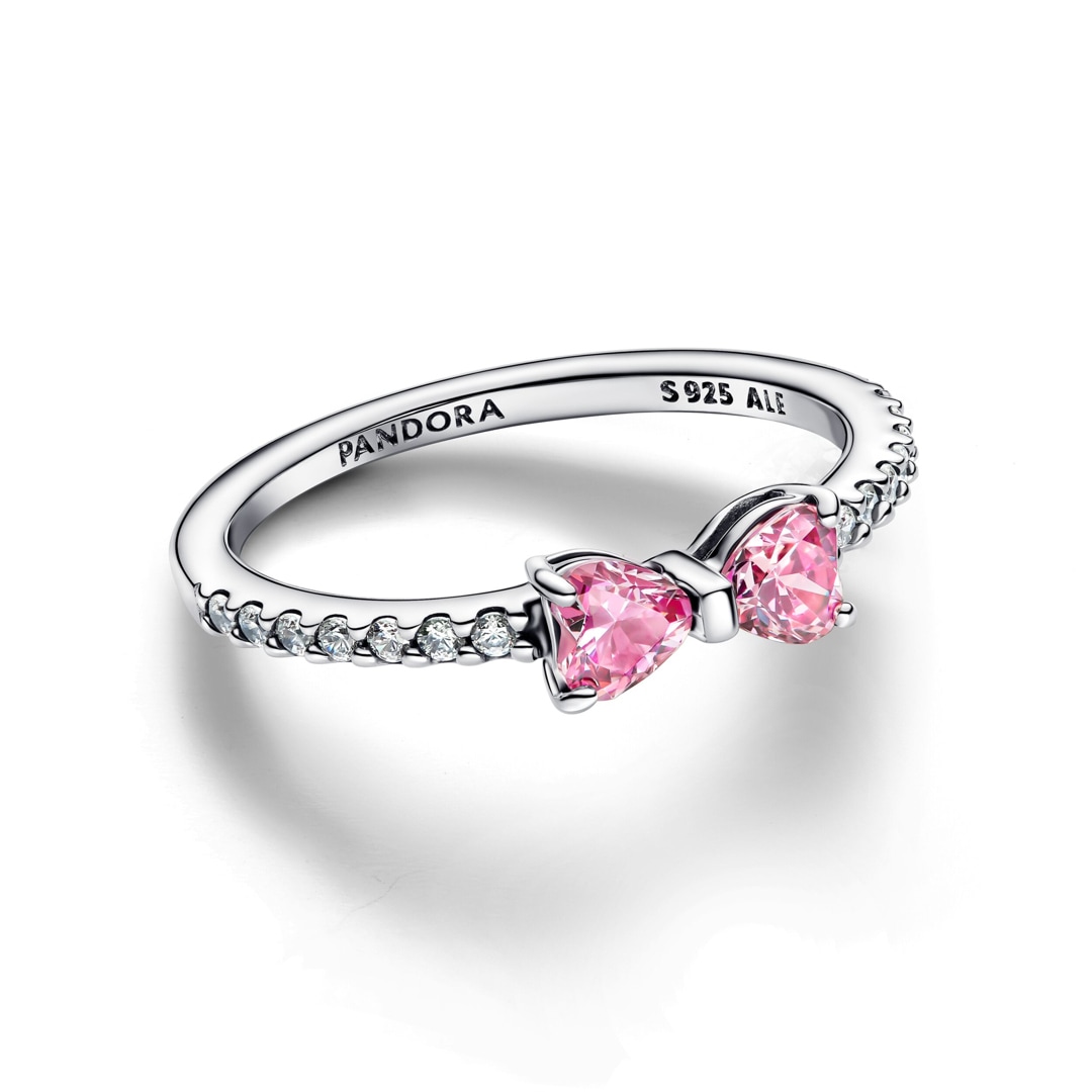 Pandora Timeless Funkelnde Rosafarbene Schleife Ring 925 Silber