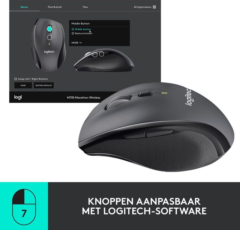 Logitech Customizable Mouse M705 Muis Rechtshandig RF Draadloos Optisch 1000 DPI