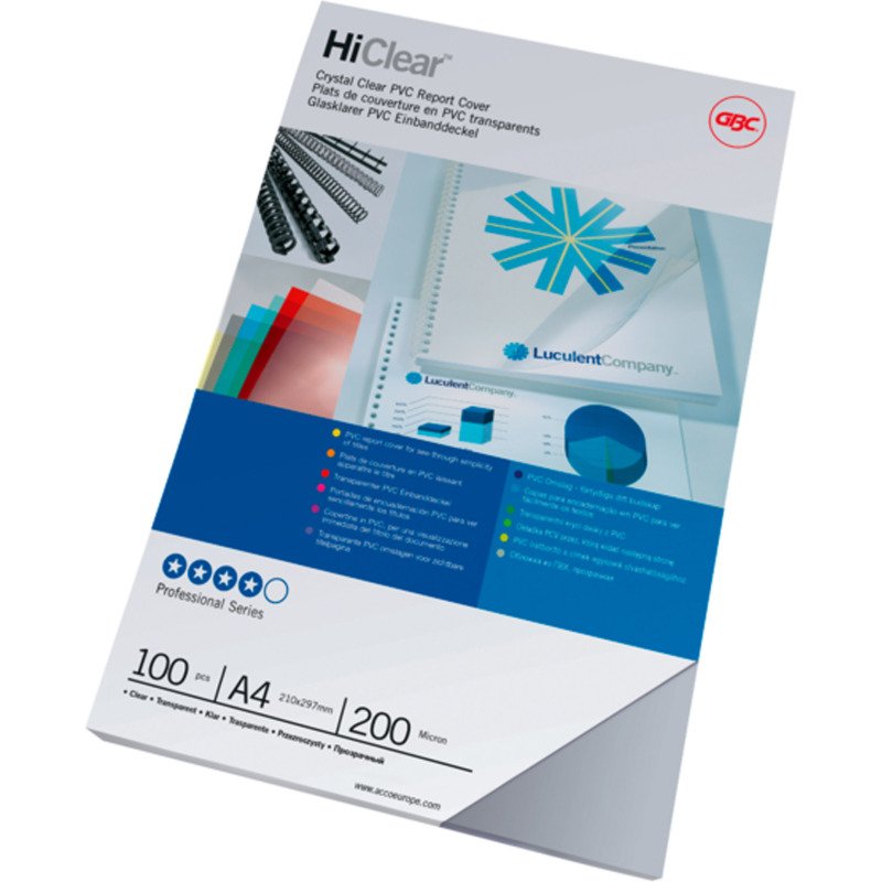 Couvertures de reliure PVC 20/100 GBC transparentes - Paquet de 100