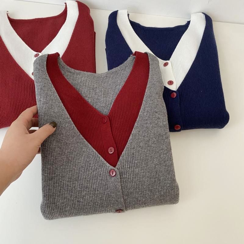 Rred - Mock tweedelig V-hals tweekleurig vest