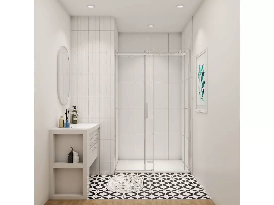 Aica porte de douche coulissante chromé 120x195cm, 8mm verre sécurit anticalcaire, installation en niche,Paroi de douche avec porte coulissante