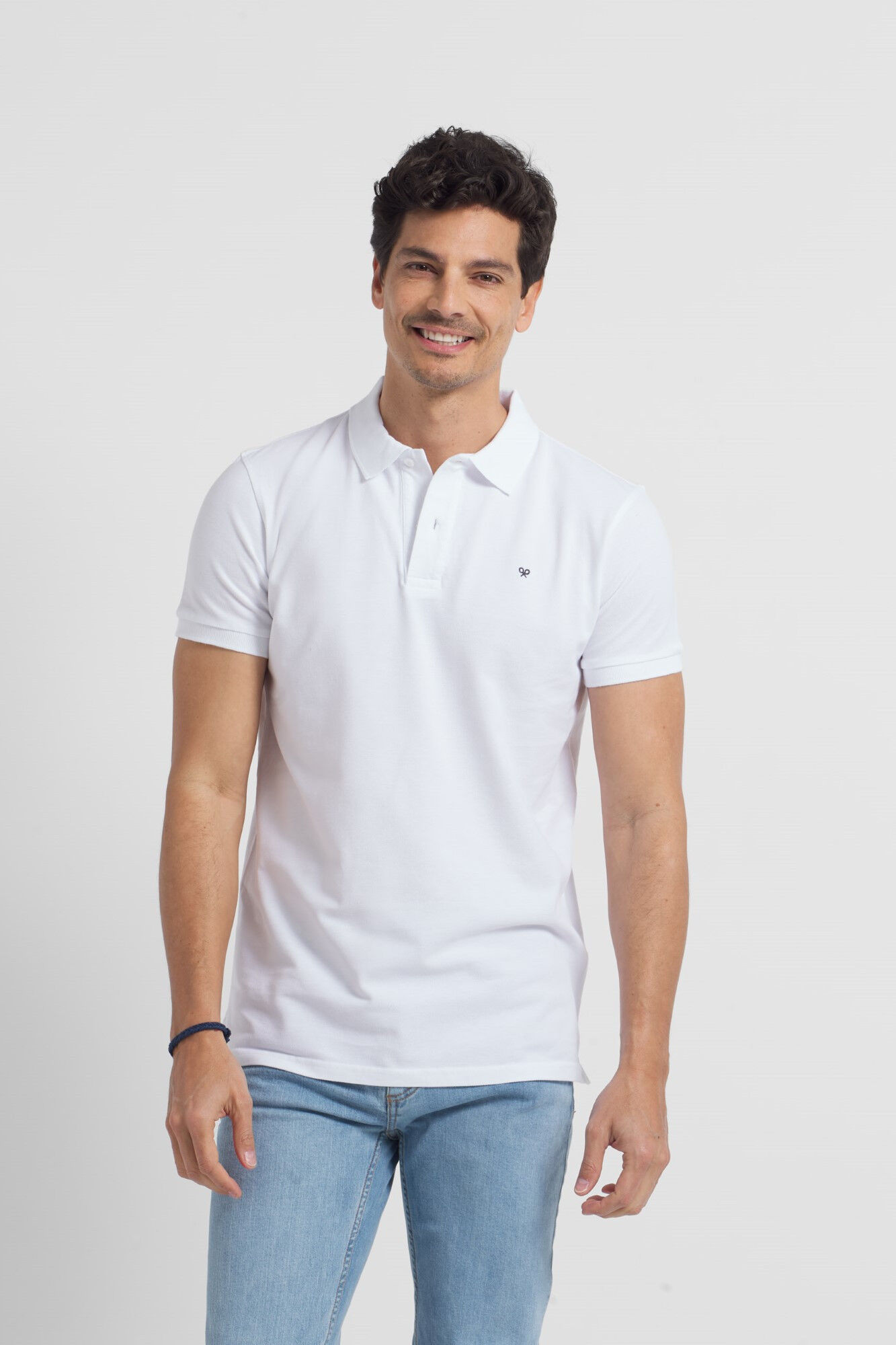 Camisa polo clássica branca estilo mini-raquete - Branca